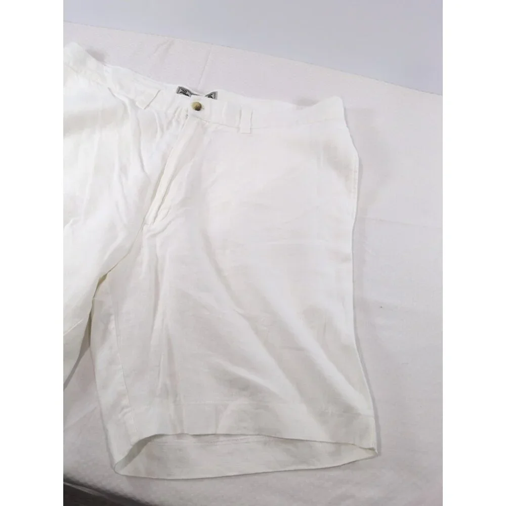 Charleston Twills Shorts Mens White 100% Linen - Chino Flat Front 40 X 9 - Picture 2 of 9